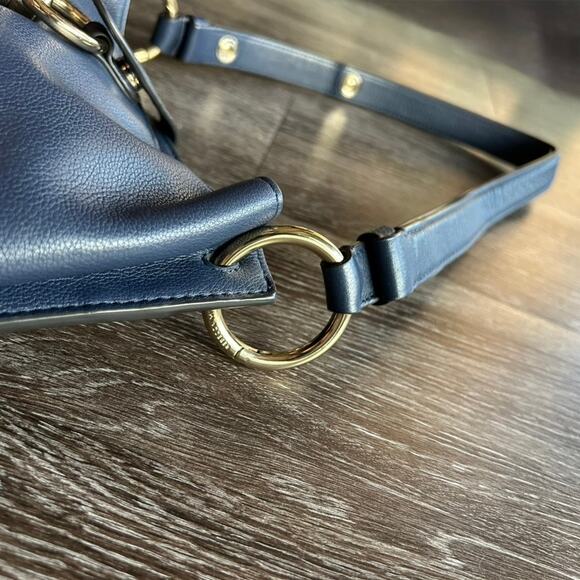 EUC Rebecca Minkoff Megan Small Leather Feed Bag Blue Twilight Gold Hardware - Picture 10 of 16